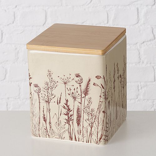 Boîte de stockage Marina en céramique couvercle bois L16 cm H20 cm