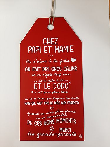 Pancarte “Chez papi et mamie”, 40 x 20,6cm cordelette en lin Fabrication 100% française