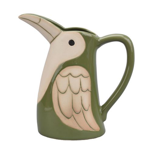 Pichet décoratif oiseau gm vert L20,5 P10,5 H22,4cm