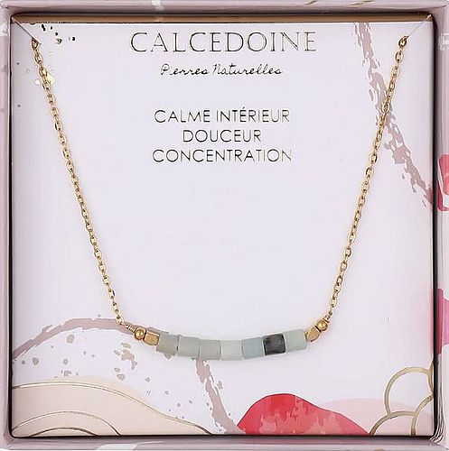 Collier énergique en acier et pierres naturelles “Calcédoine”