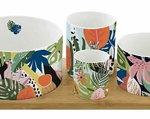 Set de 4 bols en porcelaine sur un plateau en bambou “Tropical” 29 X 13cm