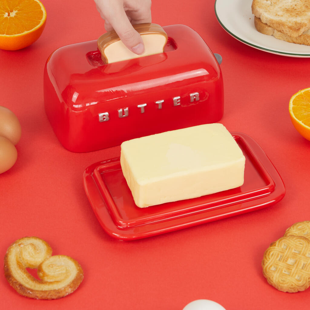 Plateau beurre rouge couvercle céramique