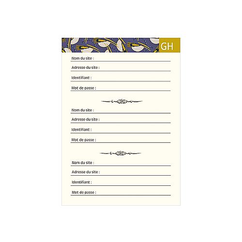 Carnet à mots de passe 48 pages Taille: 10,5 x 15 cm « Arra Bleu »