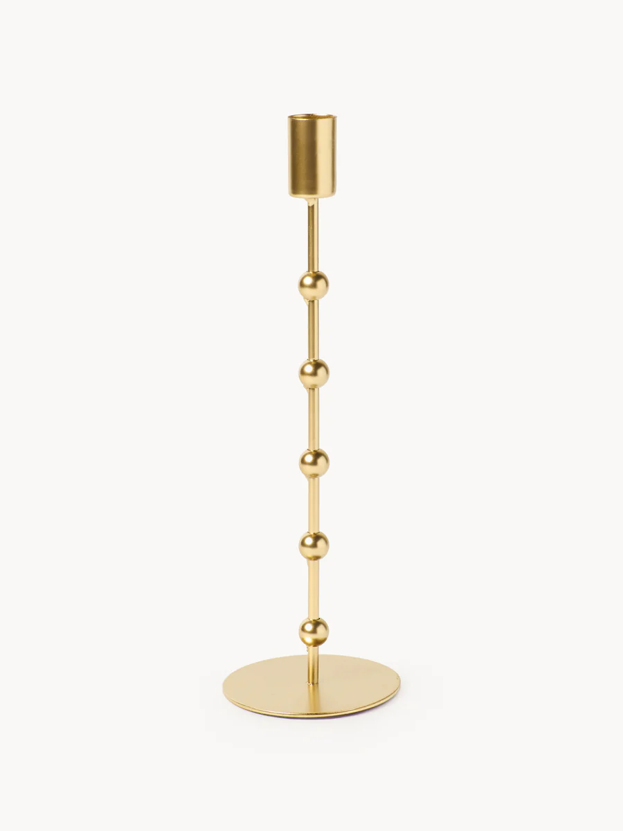 Bougeoir Kimberly 30cm en métal doré mat et sa bougie