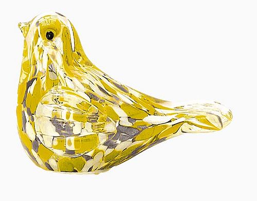 Déco LED oiseau moucheté jaune avec les piles L13,5 P7 H9,5cm