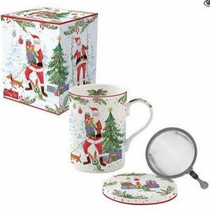 TISANIERE 35CL EN PORCELAINE AVEC FILTRE INOX JOYFUL SANTA