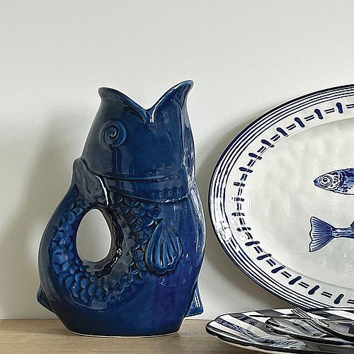 Vase pichet Poisson gm bleu L16,5 P11 H25,3cm