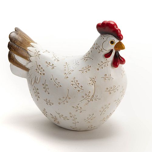 POULE FLEURIE BLANCHE H21cm