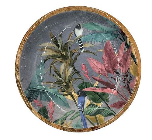 Coupe 38cm Perroquet dans la jungle, bois de manguier