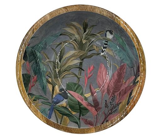 Saladier Perroquet  dans la jungle, bois de manguier 18cm