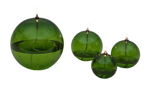 Lampe à huile en verre vert H 14cm D 13cm