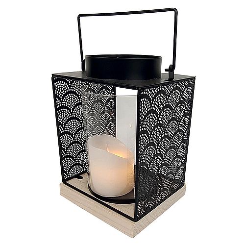 Lanterne métal noir avec bougie avec bougie électrique