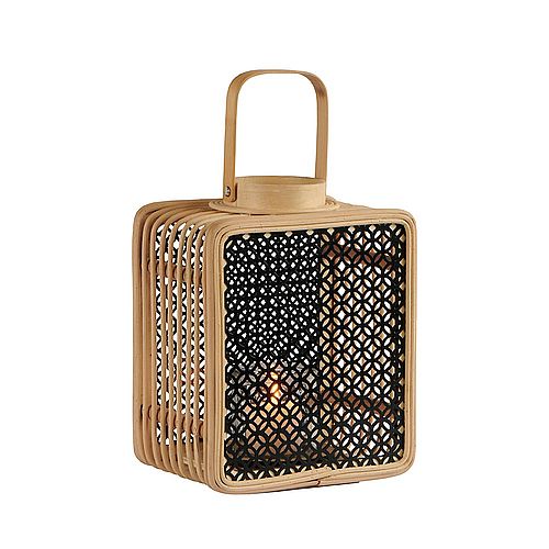 Lanterne rectangulaire en rotin coloris naturel avec bougie électrique