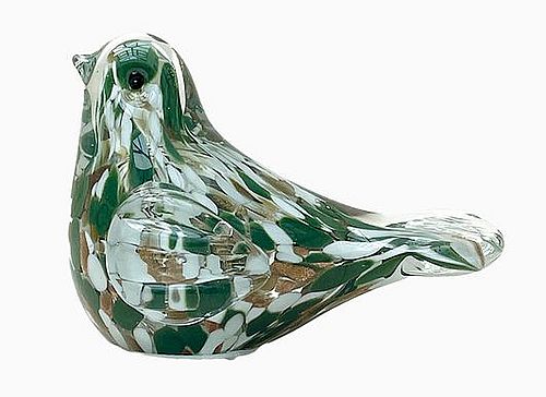 Déco LED oiseau moucheté vert à piles L13,5 P7 H9,5cm