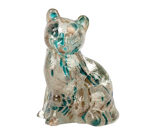 DECO CHAT FELIN EMERAUDE+DORE 7X6XH9.5CM VERRE
